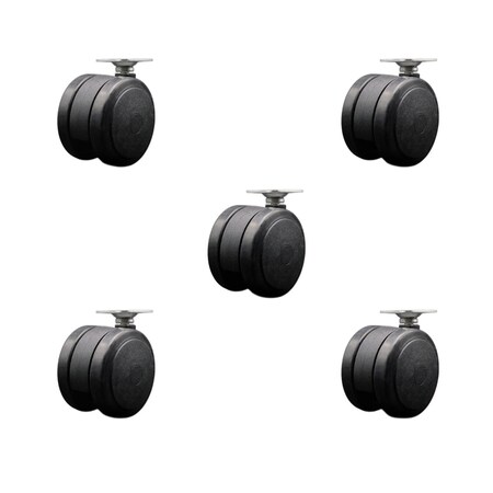 Service Caster 2-3/8'' Black Floor Safe Twin Wheel Casters Top Plate, 5PK SCC-TP02S60-TPR-BLK-5